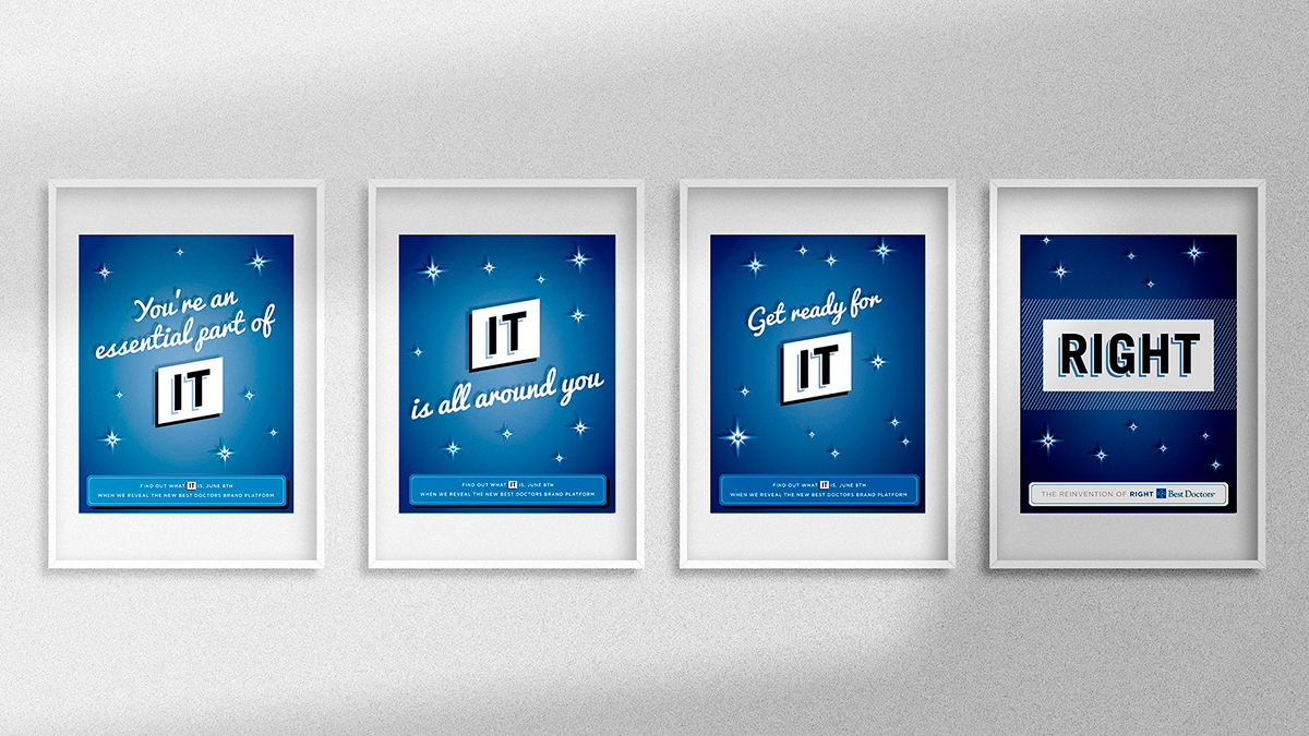 Four picture frames of blue infographics
