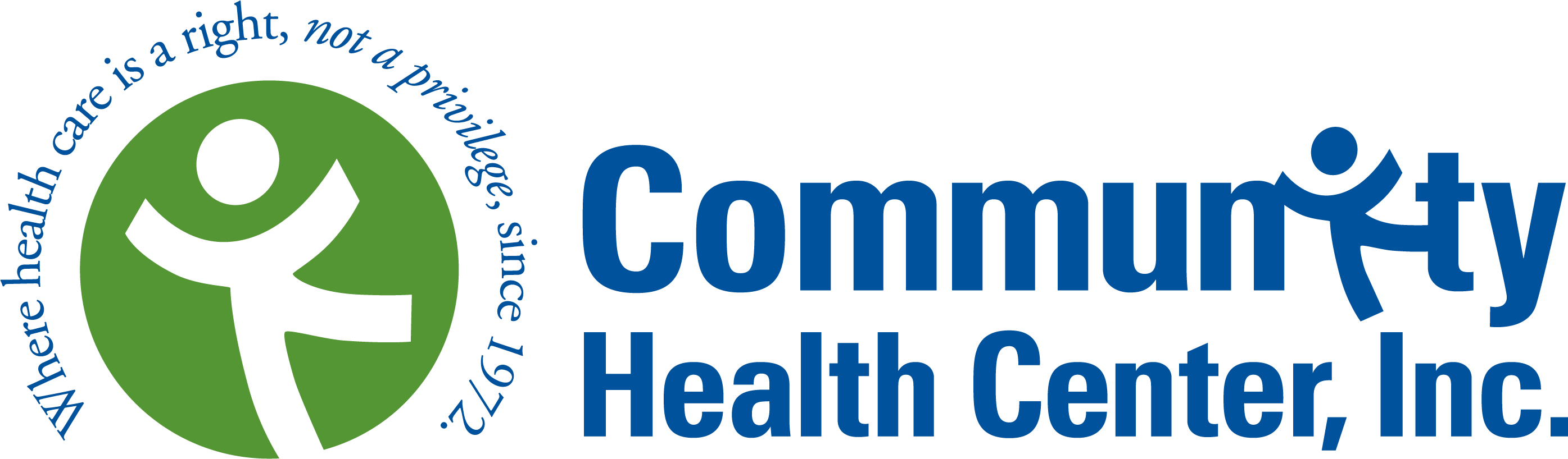 community health center written out with stick figure logo