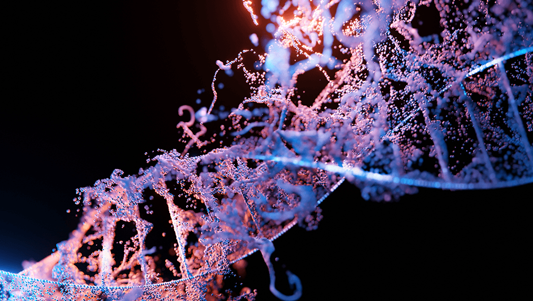 colorful strand of dna against a black background
