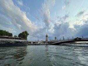 Seine river in paris. blue sky with clouds. 