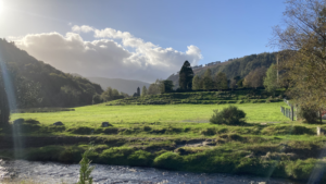 green field with blue sky in ireland