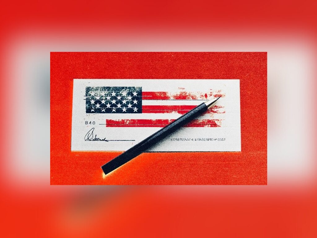 check with an american flag on it