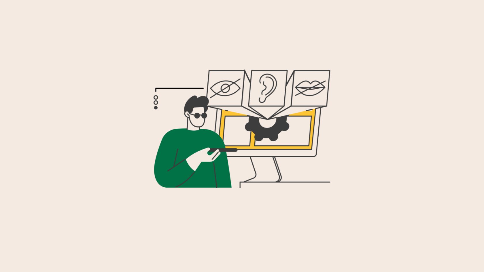cartoon guy looking at a computer screen