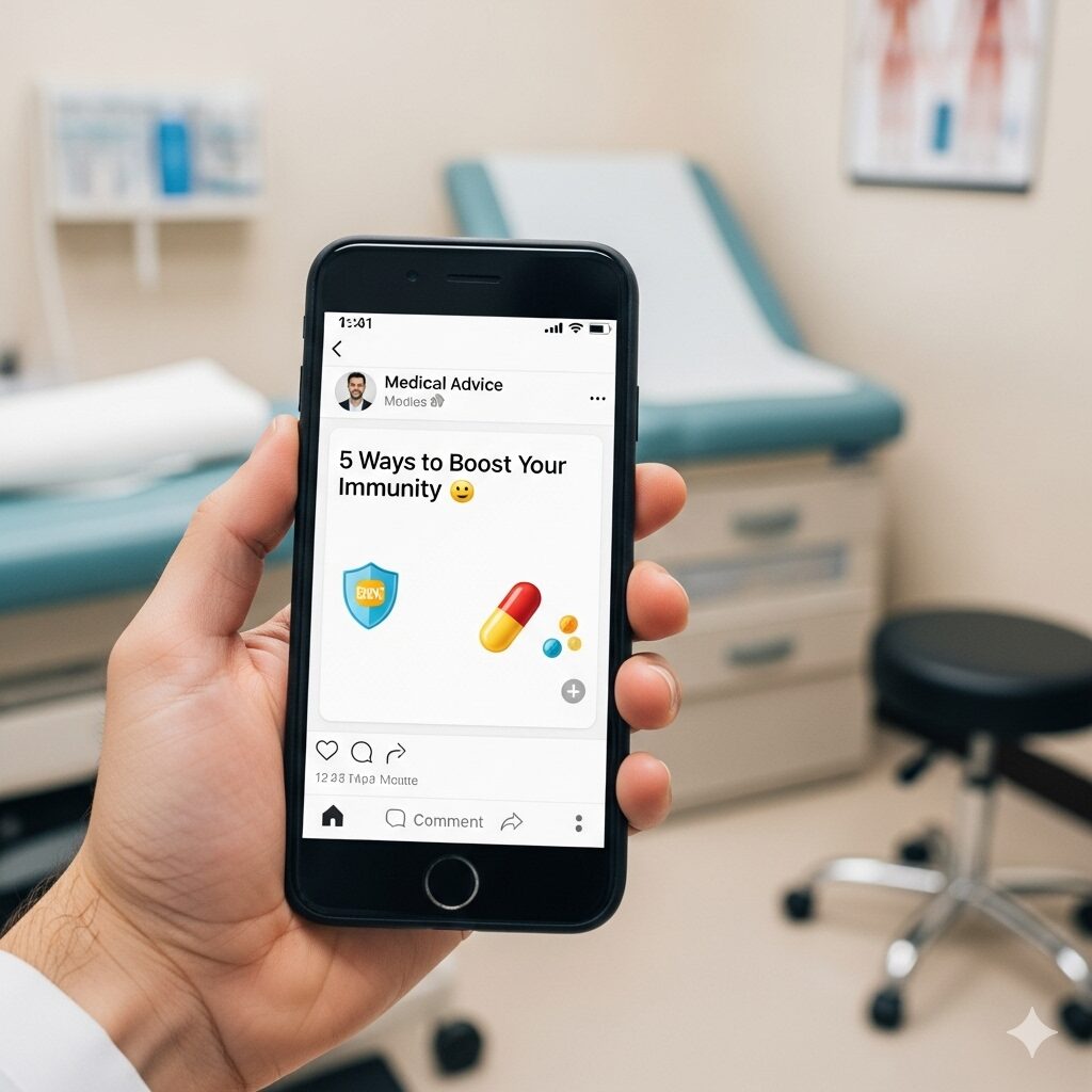 hand holding phone in doctors office